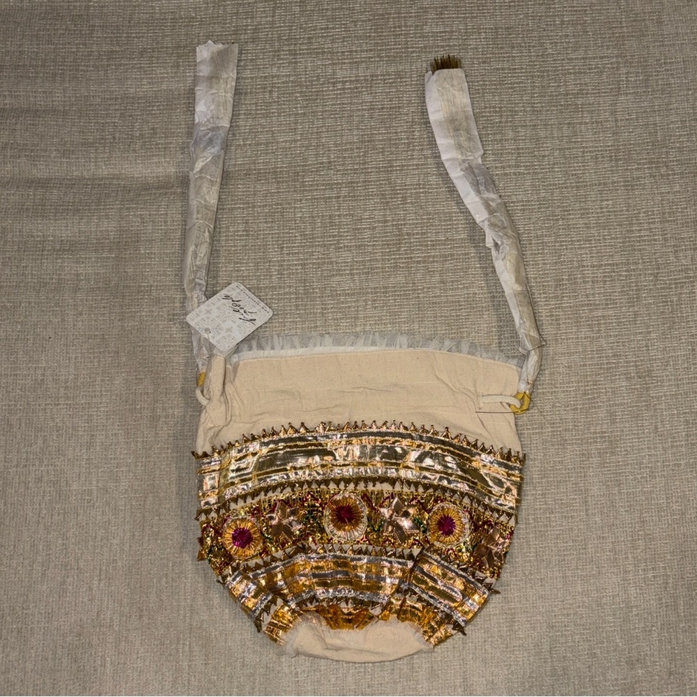 Free People Seasons Sparkle Mini Gift Sack Embroidered Pouch Bag Gold NEW NWT - Picture 12 of 14
